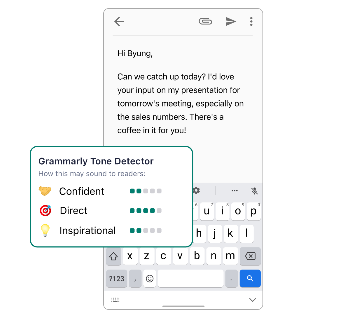 Grammarly detects your tone on mobile.