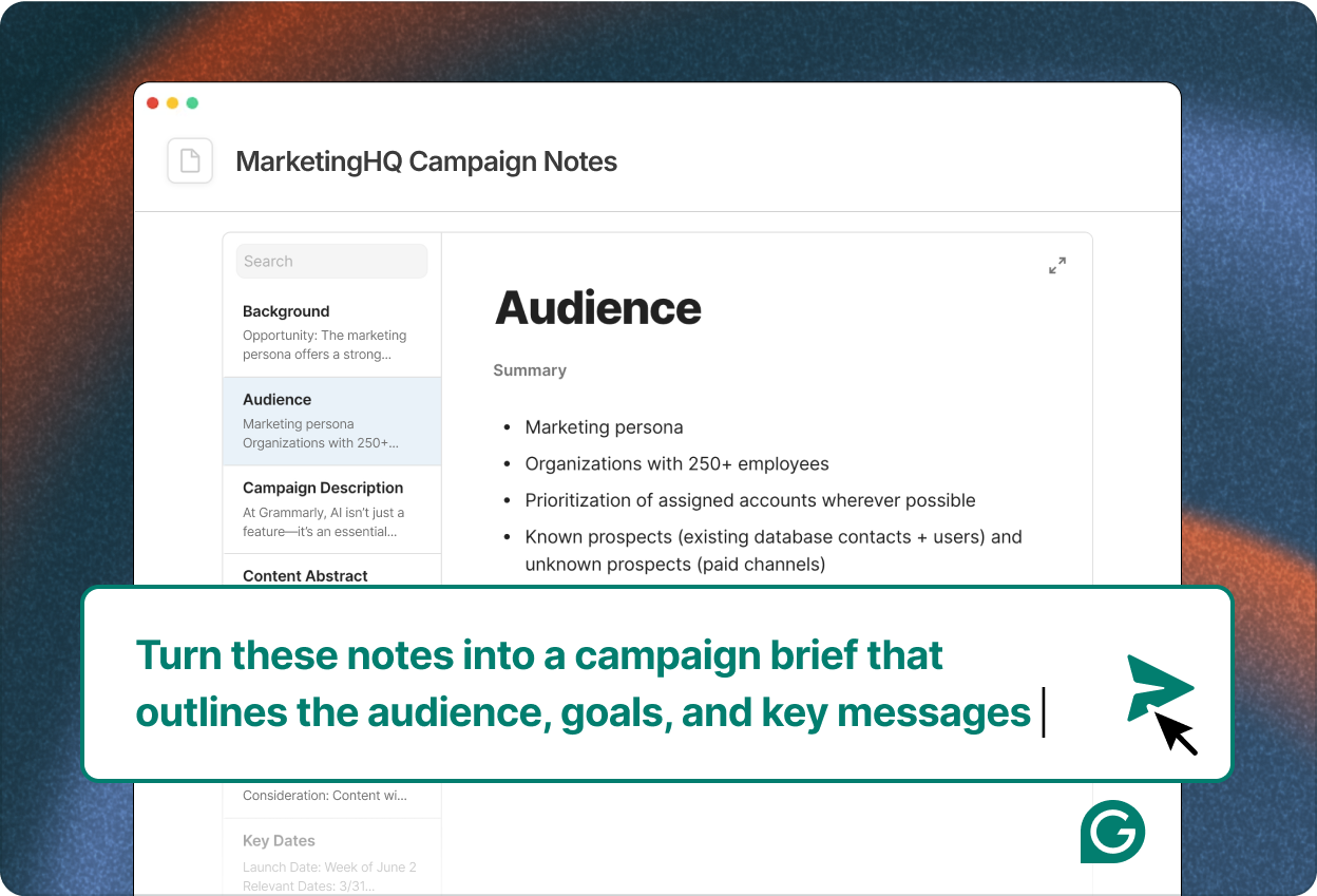 MarketingHQ Campaign Notes product example