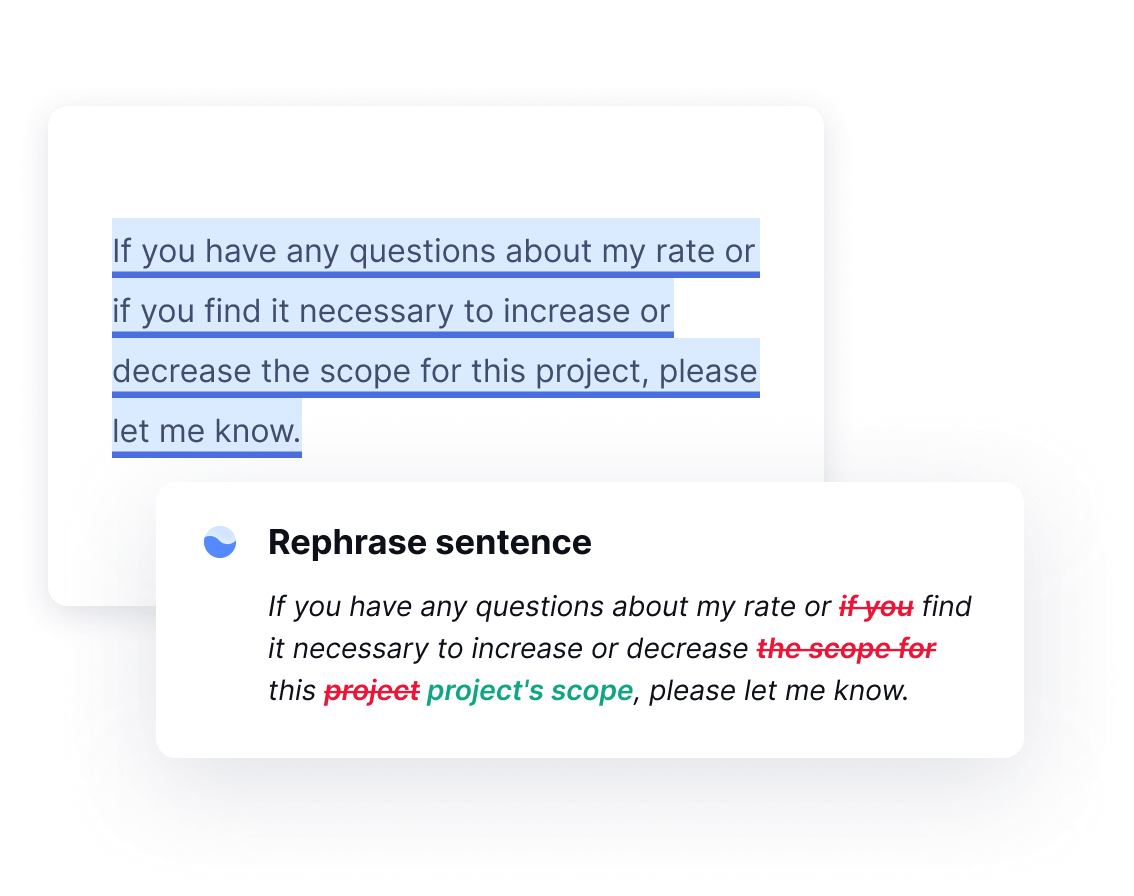 Grammarly suggests rephrasing a sentence to increase clarity. 