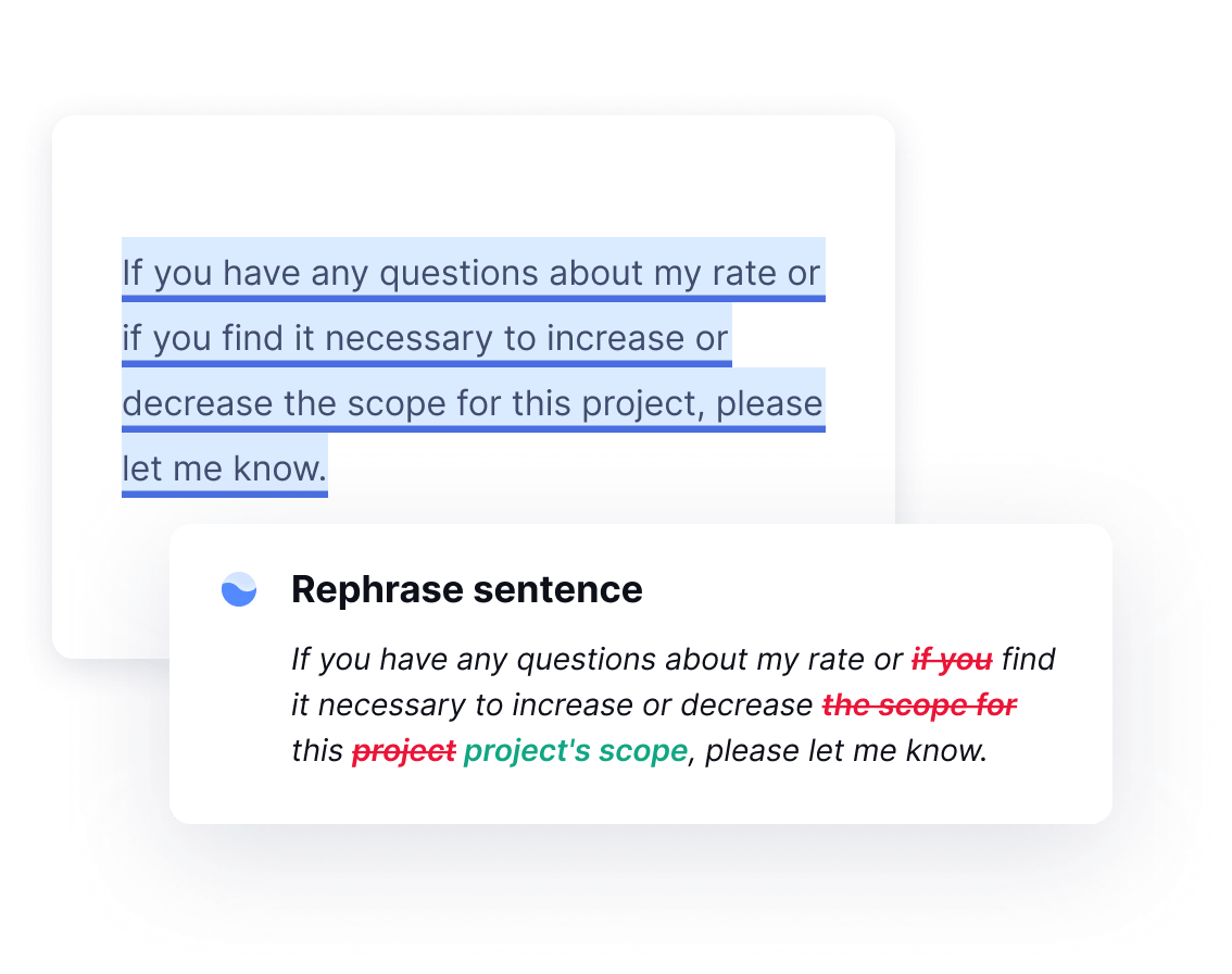 Grammarly suggests rephrasing a sentence to increase clarity.