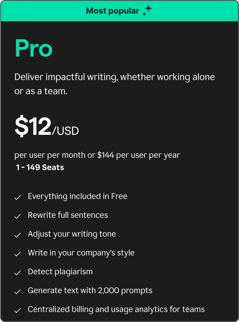 Grammarly Pro plans