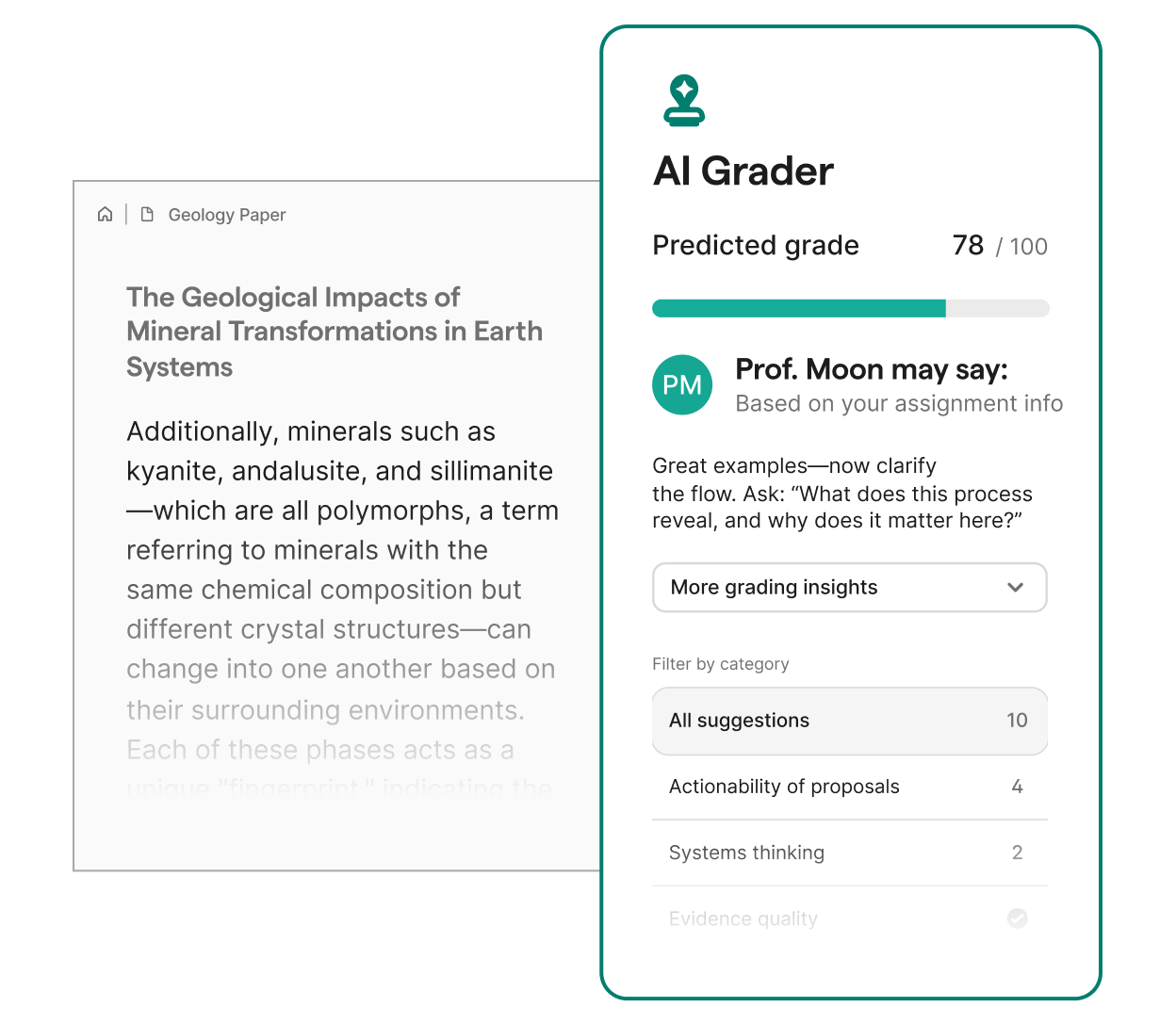 Grammarly's AI Grader showing the grade perdiction