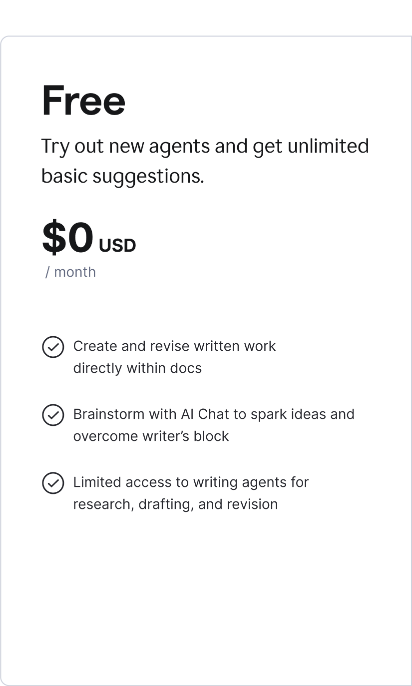 Free _ Try out new agents and get unlimited basic suggestions.