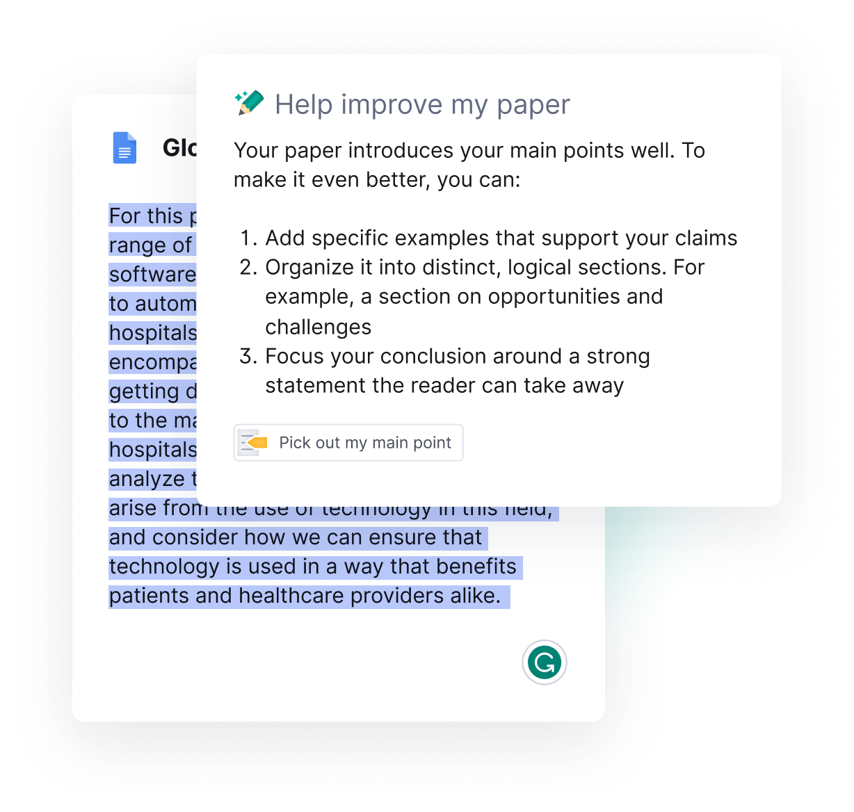 Writing feedback product example