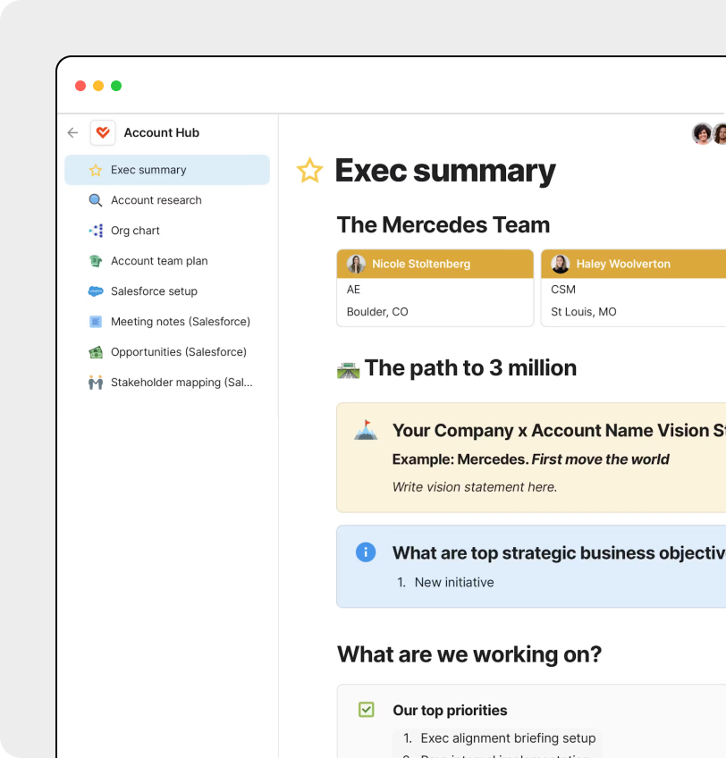 Executive summary template in Coda