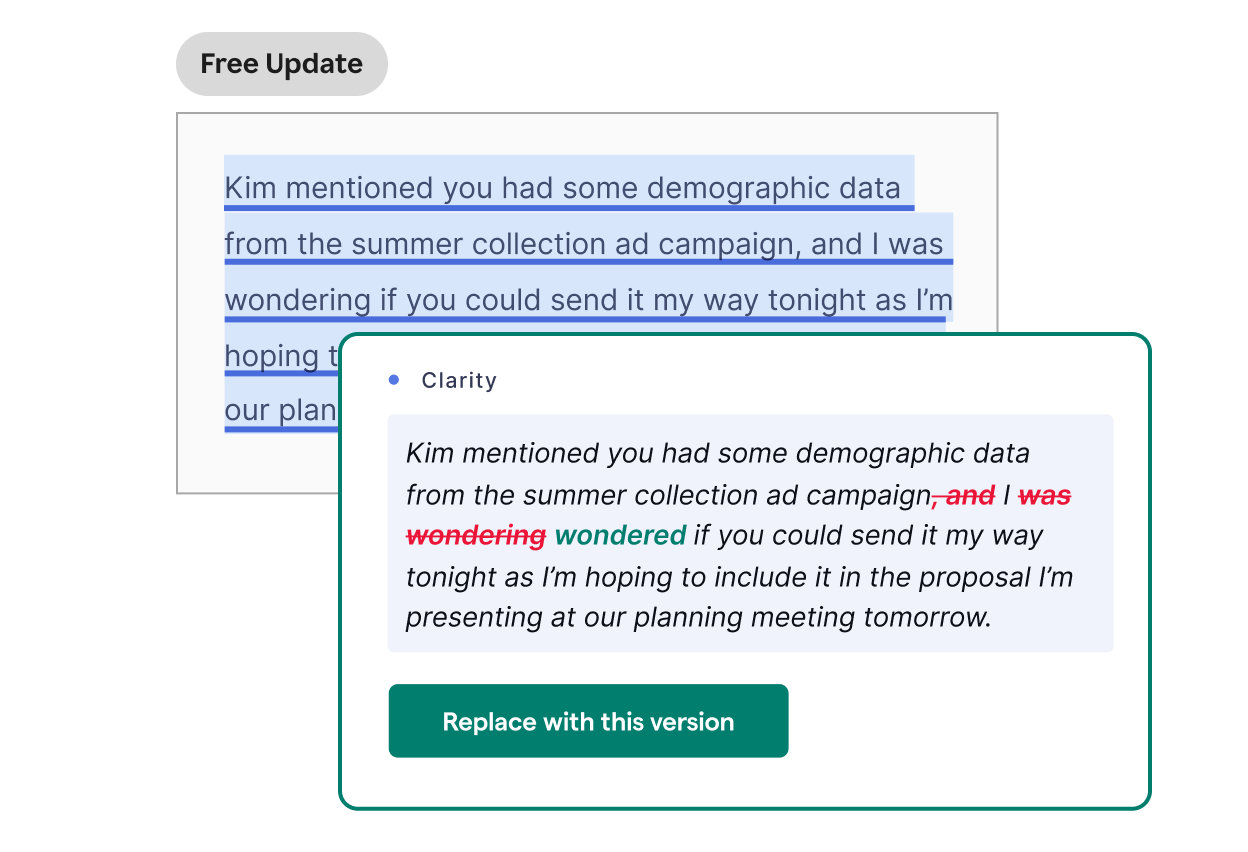 Grammarly helps to rewrite an email for clarity. 