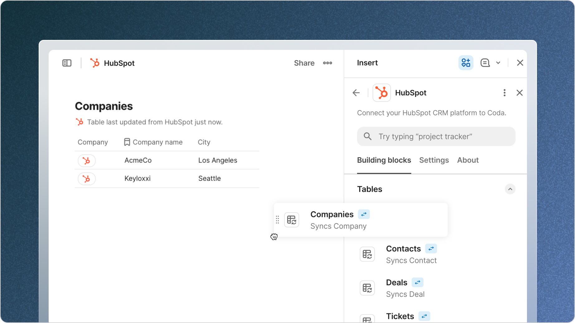 Insert HubSpot data into your team hub _ HubSpot Companies