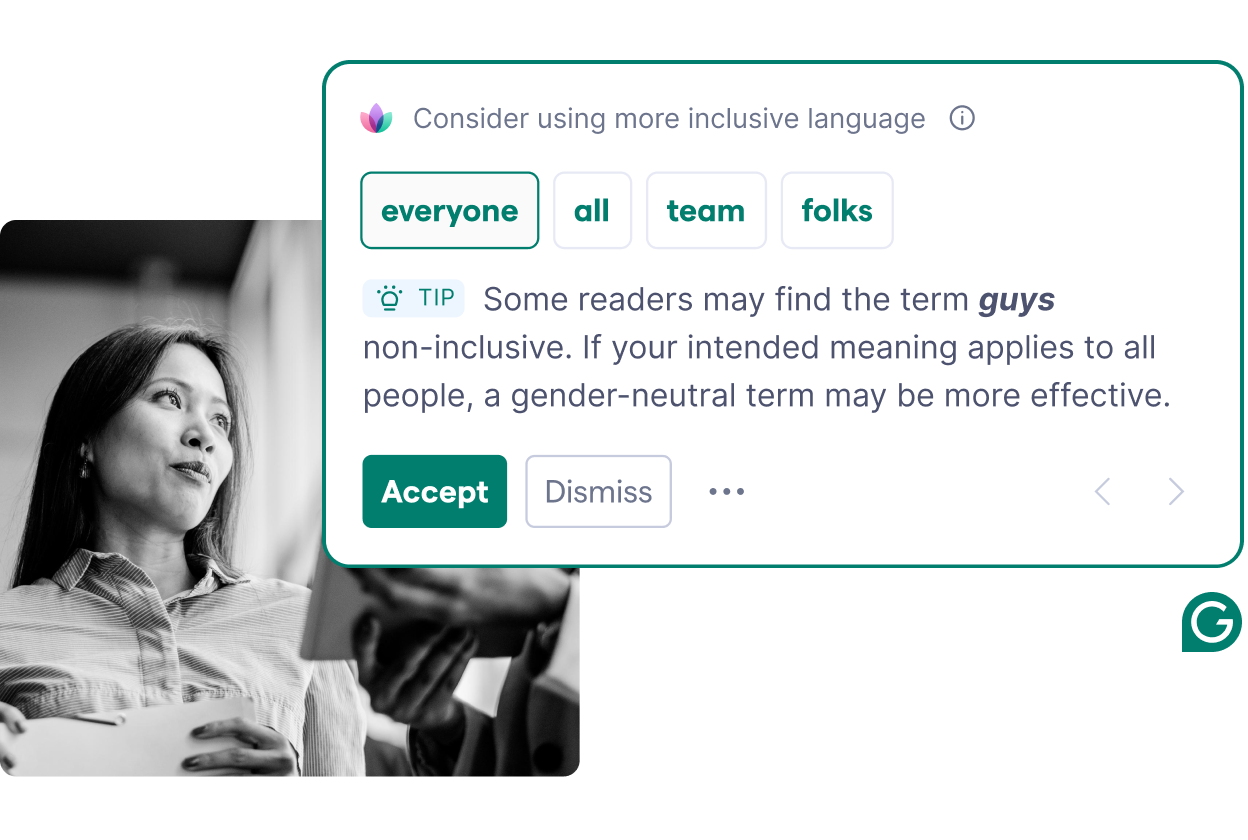 Grammarly gives suggestions for more inclusive language