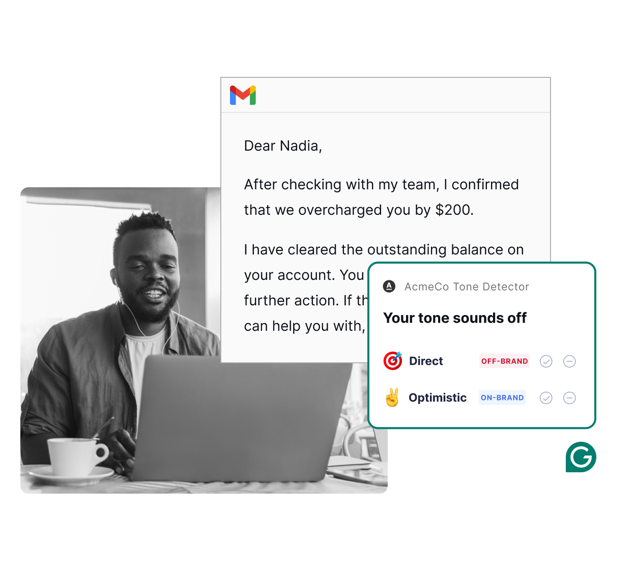 Example of Grammarly's tone detector