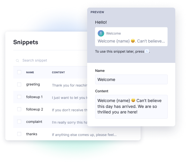 Example of how the snippet functionality can be used in the Grammarly product