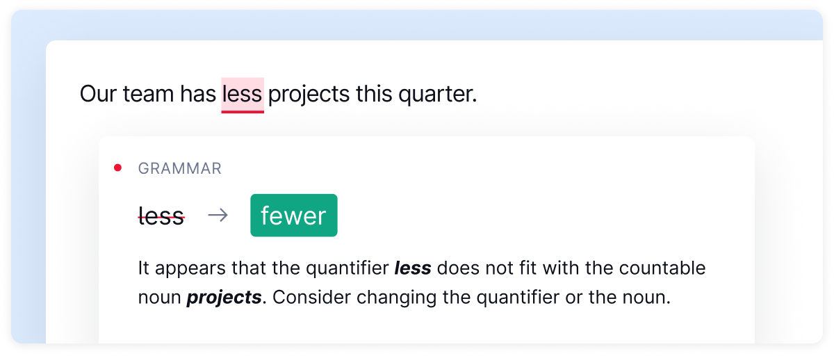 Changing less to fewer product example