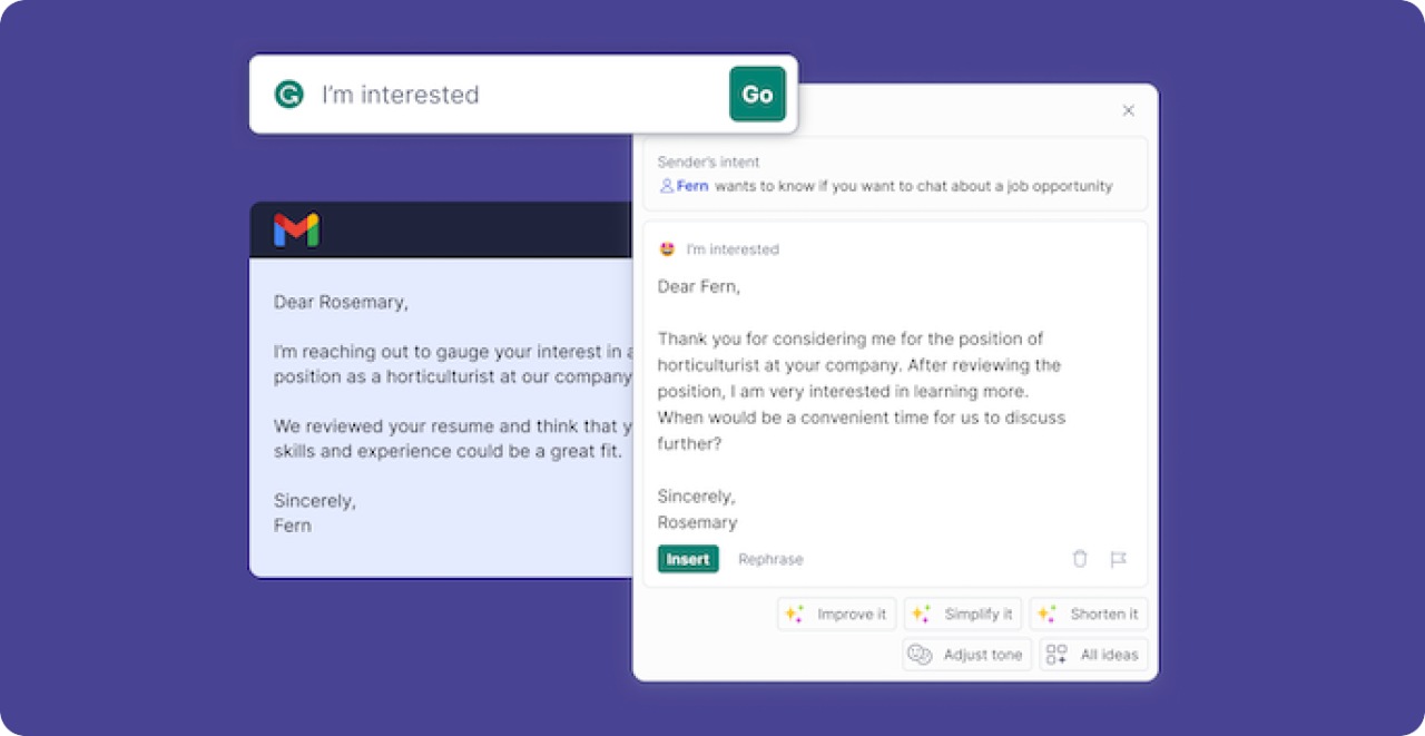 Image of Grammarly's Quick Reply feature