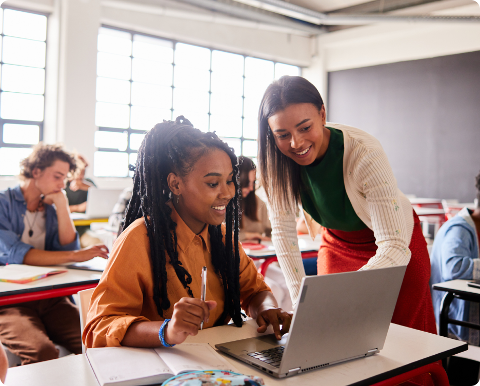 A student with a teacher and a laptop lifestyle