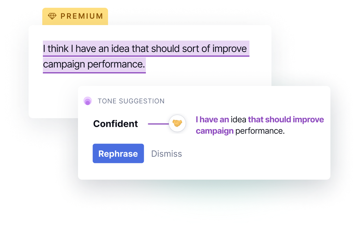 Grammarly tone suggestion product example
