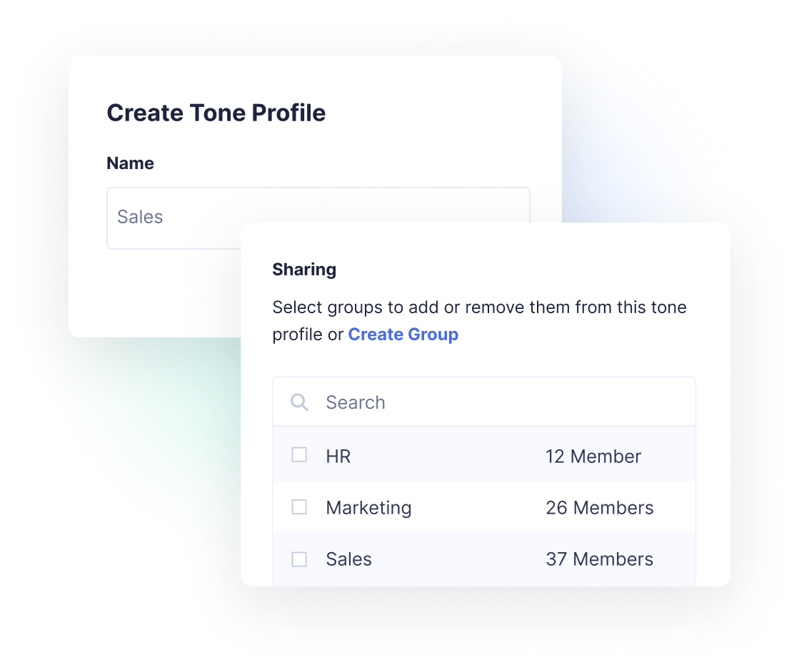 Grammarly allows you to create a tone profile for each team