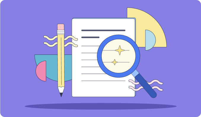 business plan writer ai Magnify glass over a document with a pencil to the side