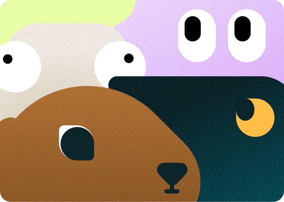 Zoomed in on an illustration of animal faces