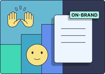 Illustration of praise hands and a smiley face with an on-brand text on a document