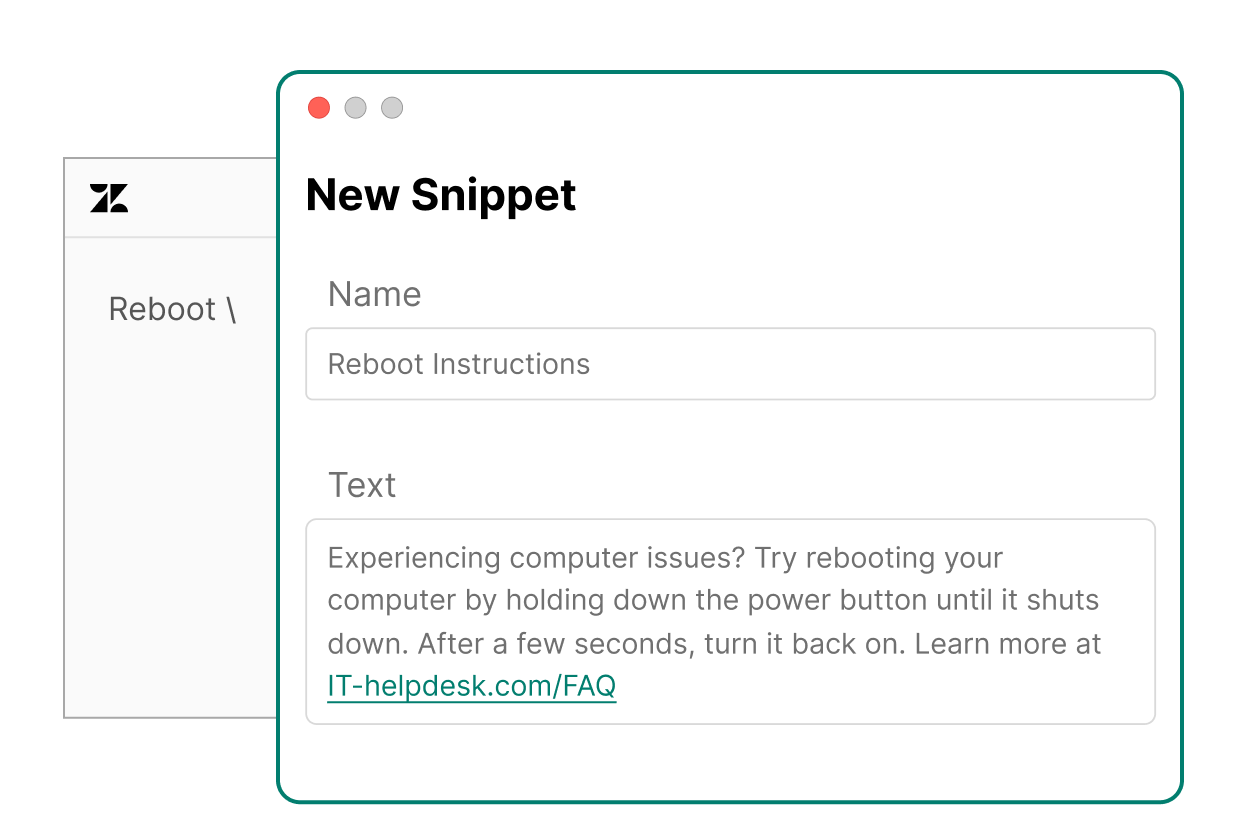 Grammarly offers a snippet suggestion on Zendesk