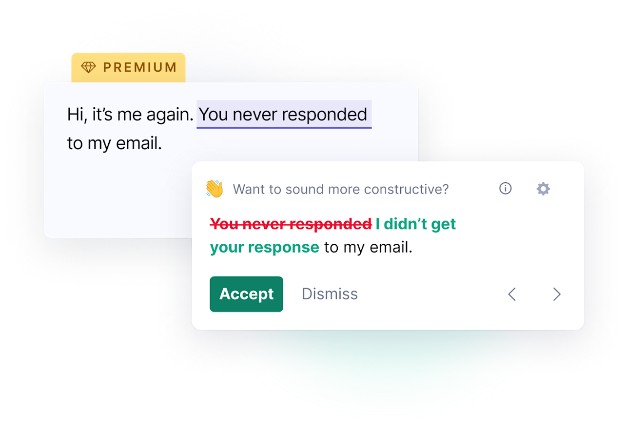 Example of a suggestion in the Grammarly product