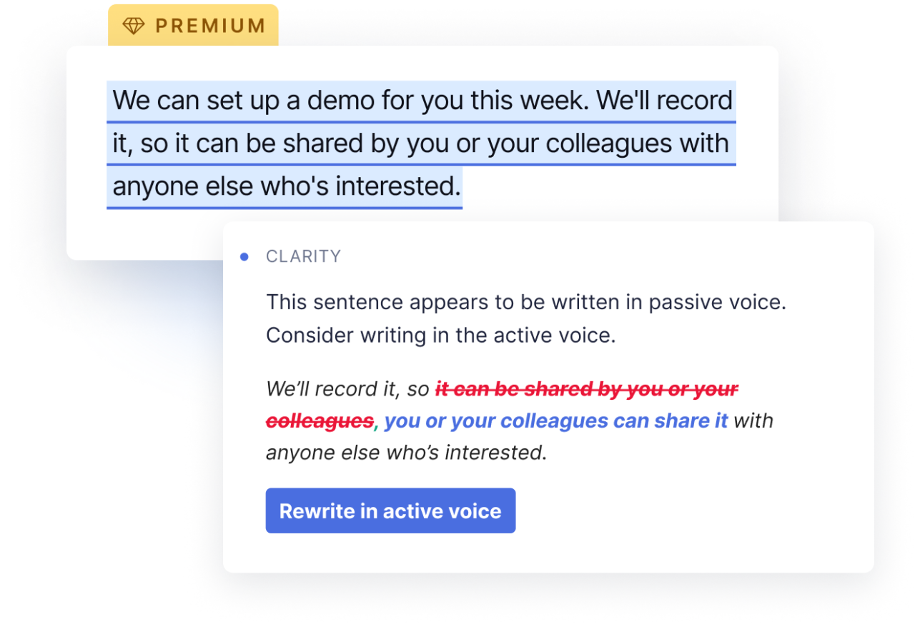 Example of the passive voice functionality 