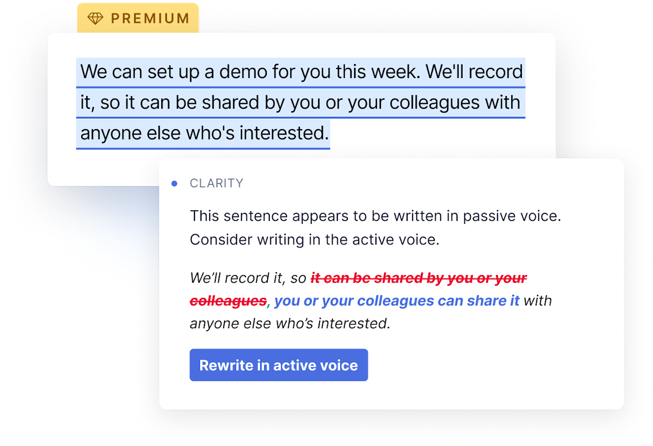 Example of the passive voice functionality