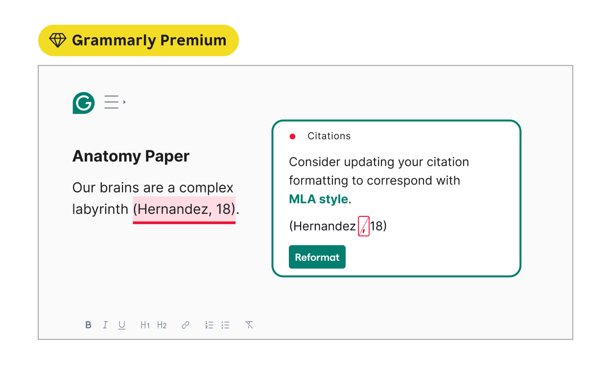 Grammarly helps to update your citation formatting
