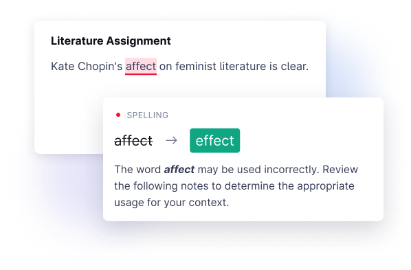 Spelling correction showing the difference between affect and effect