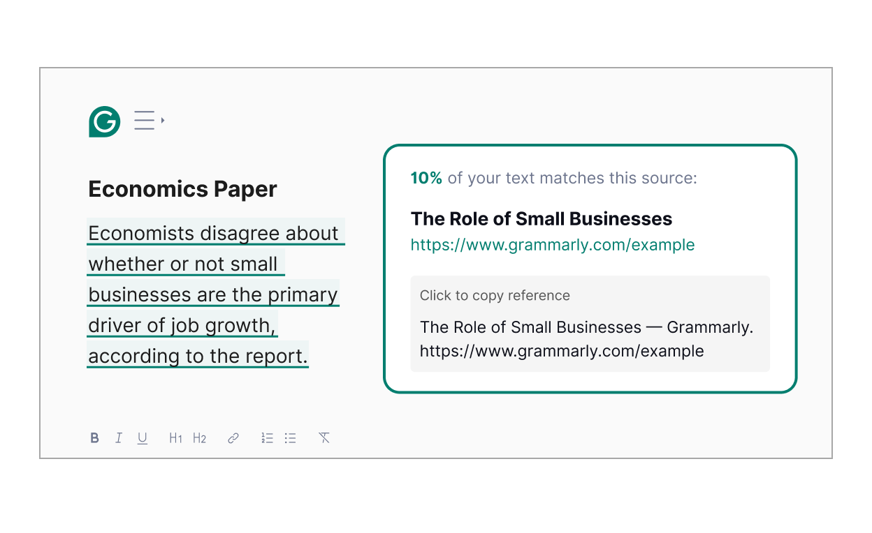 Grammarly shows 10% of your writing matching an existing source