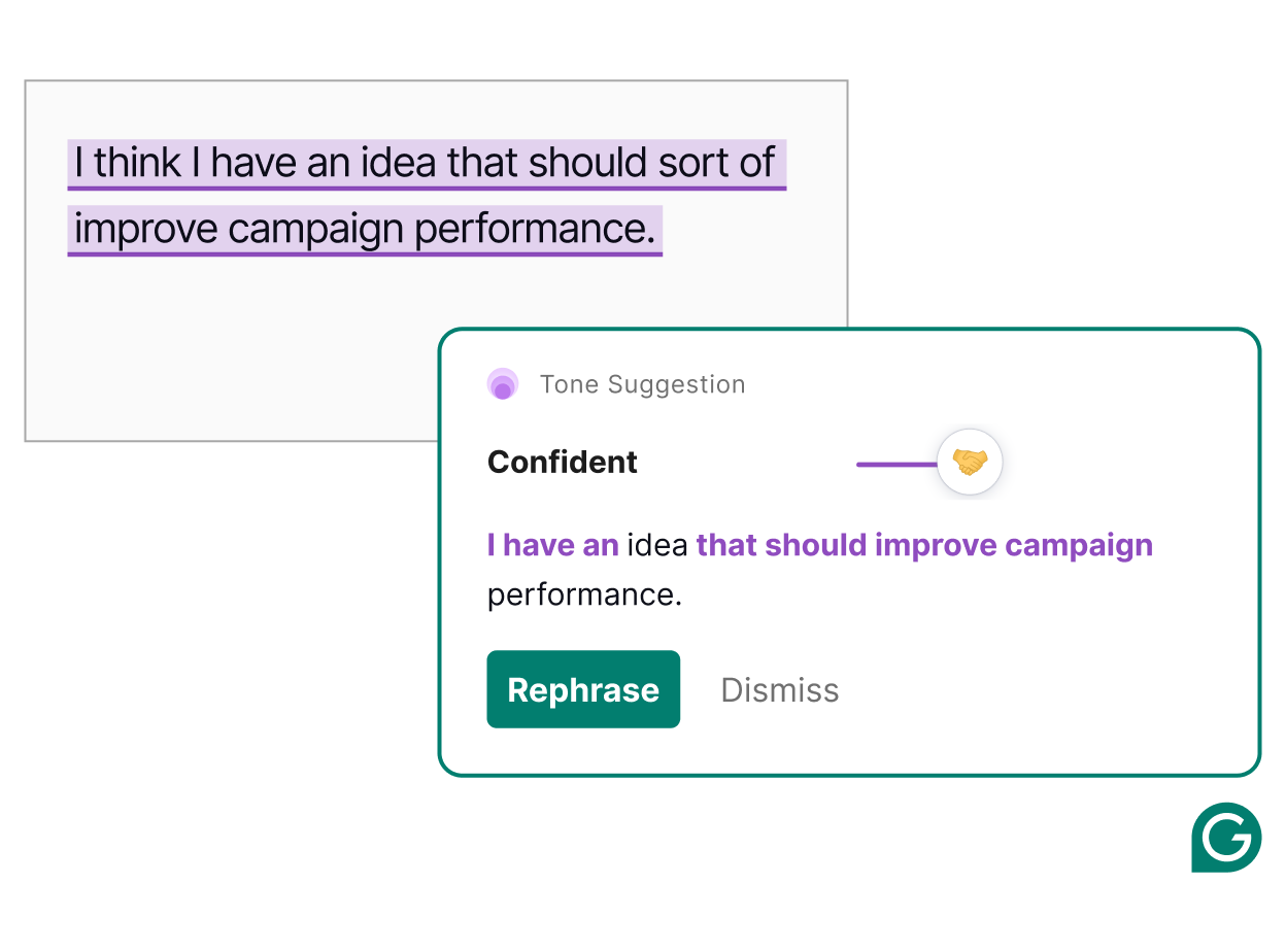 Grammarly suggesting an edit that sounds more confident