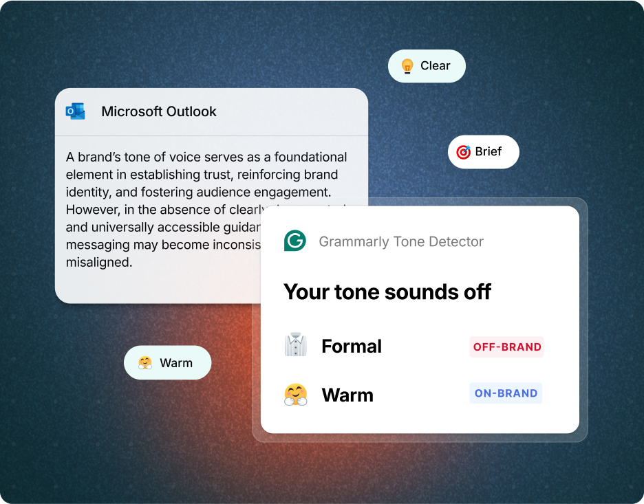 Microsoft Outlook e-mail with Grammarly tone detector making suggestions