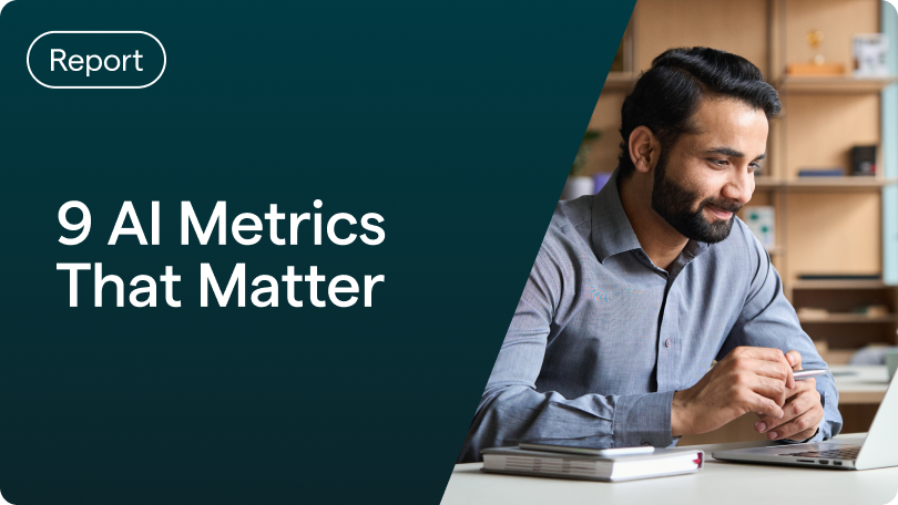 9 AI Metrics that matter with a person sitting looking at a laptop