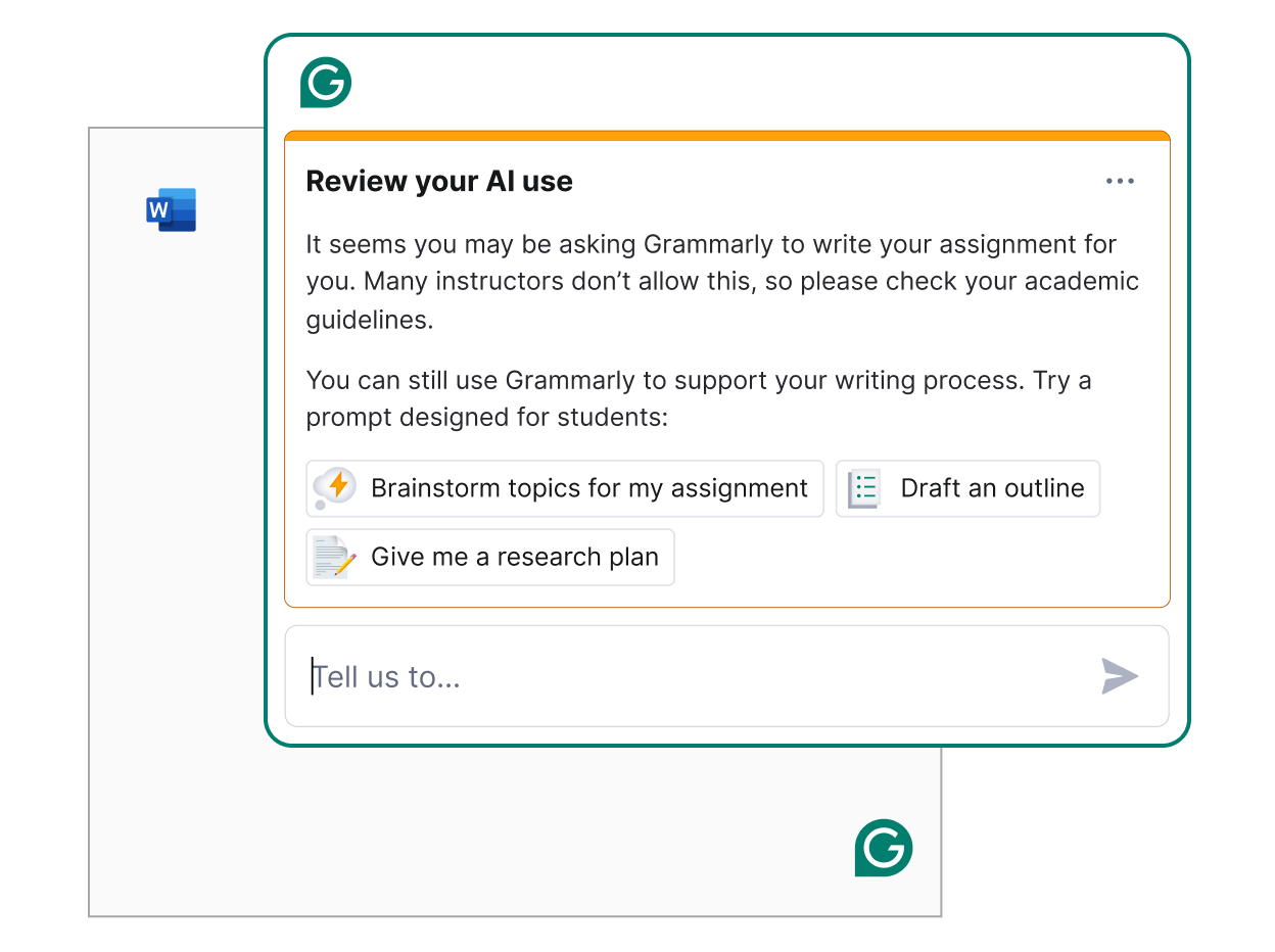Grammarly allows you to review your AI use