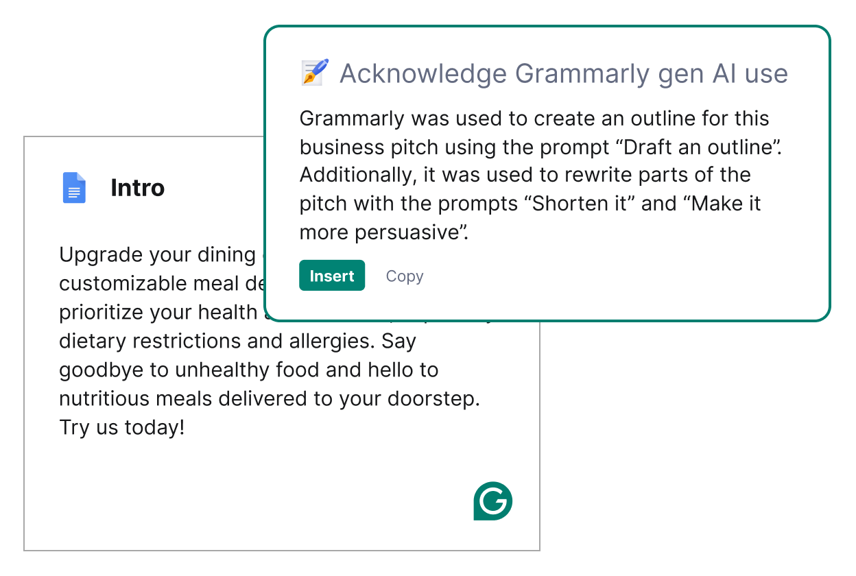 Acknowledge Grammarly gen AI use