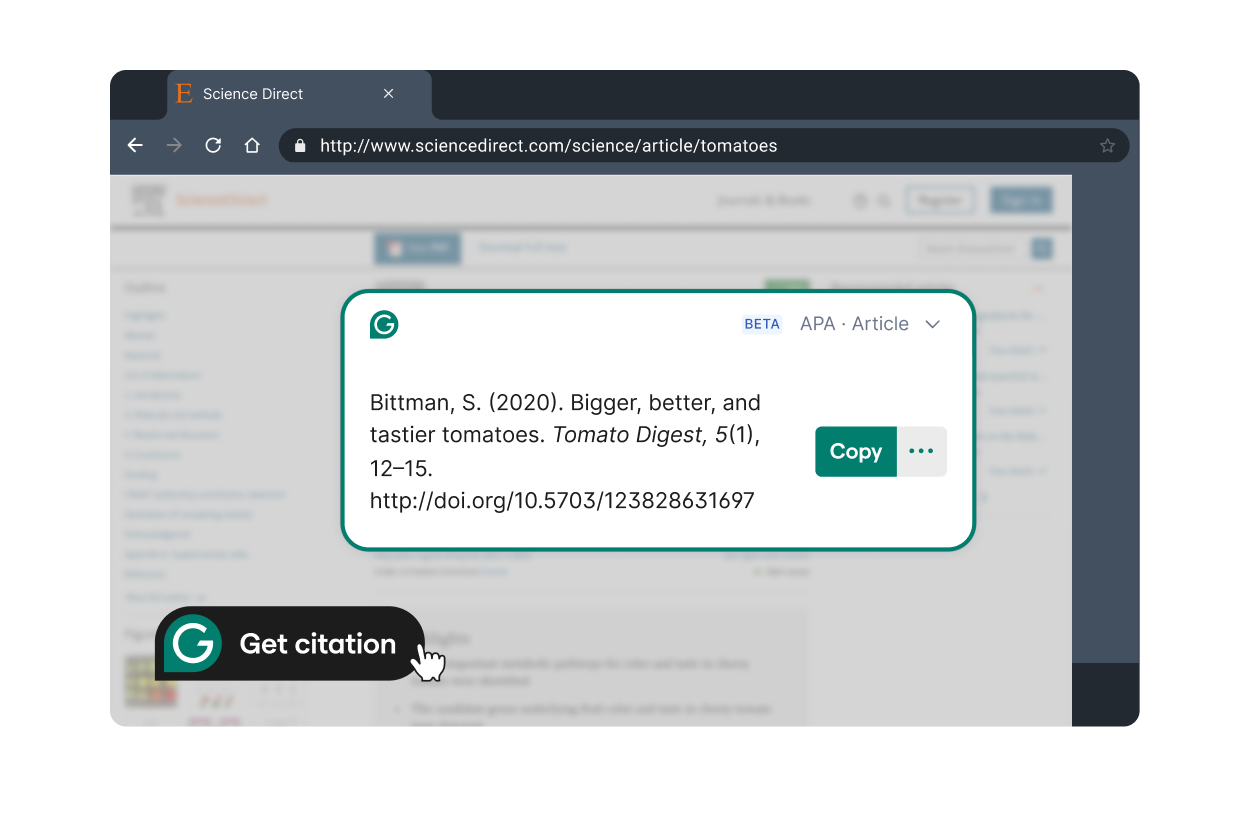 Grammarly generates a citation from your web browser