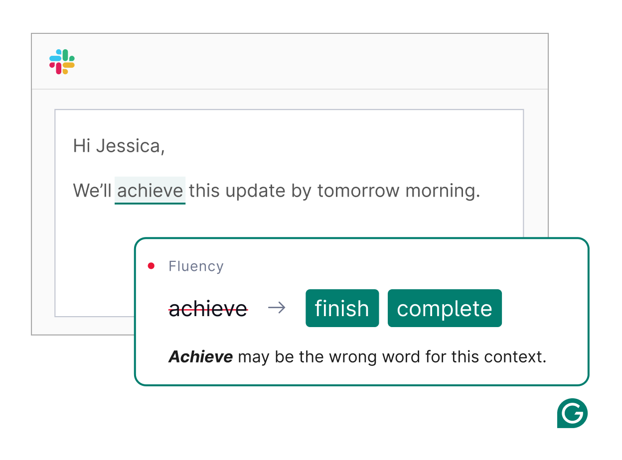 Grammarly increases your fluency with word suggestions.