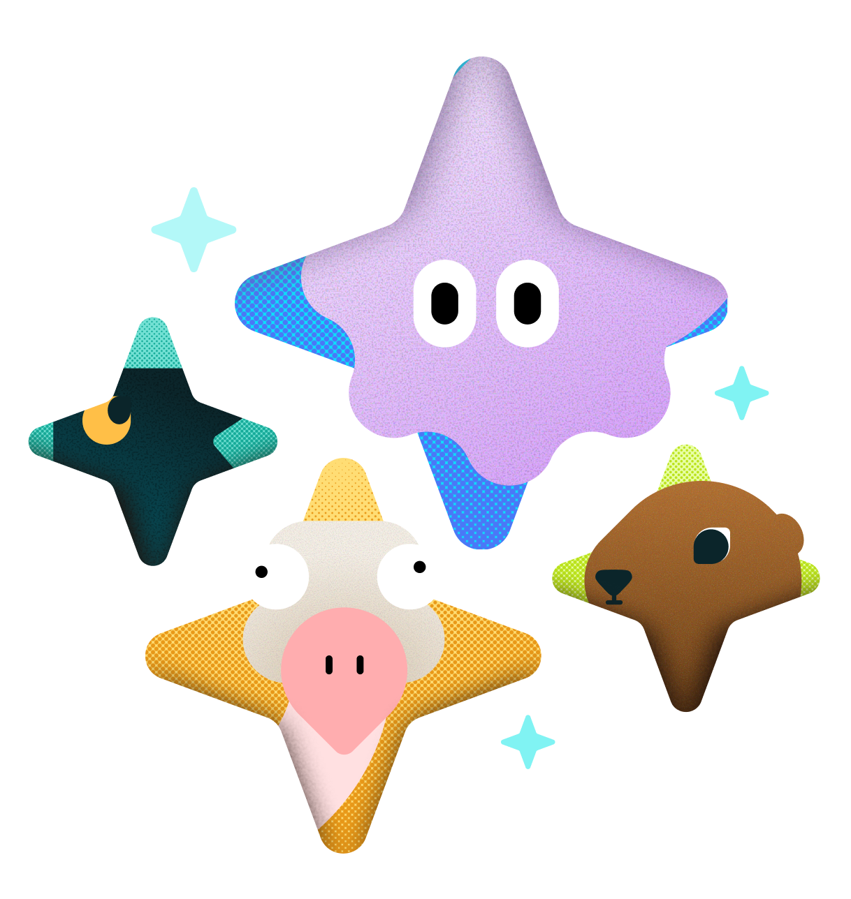 Animal illustrations in star shapes