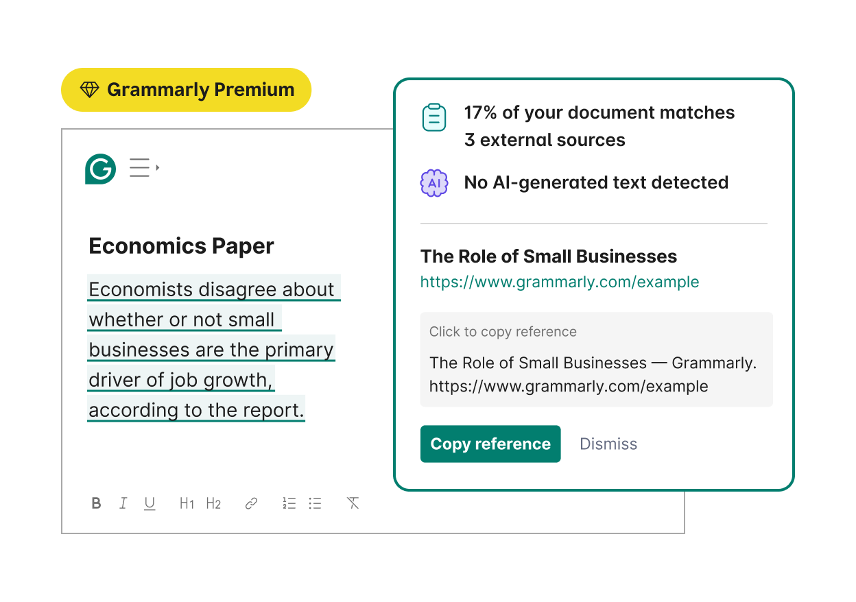 Grammarly shows that 17% of your document matches 3 external sources