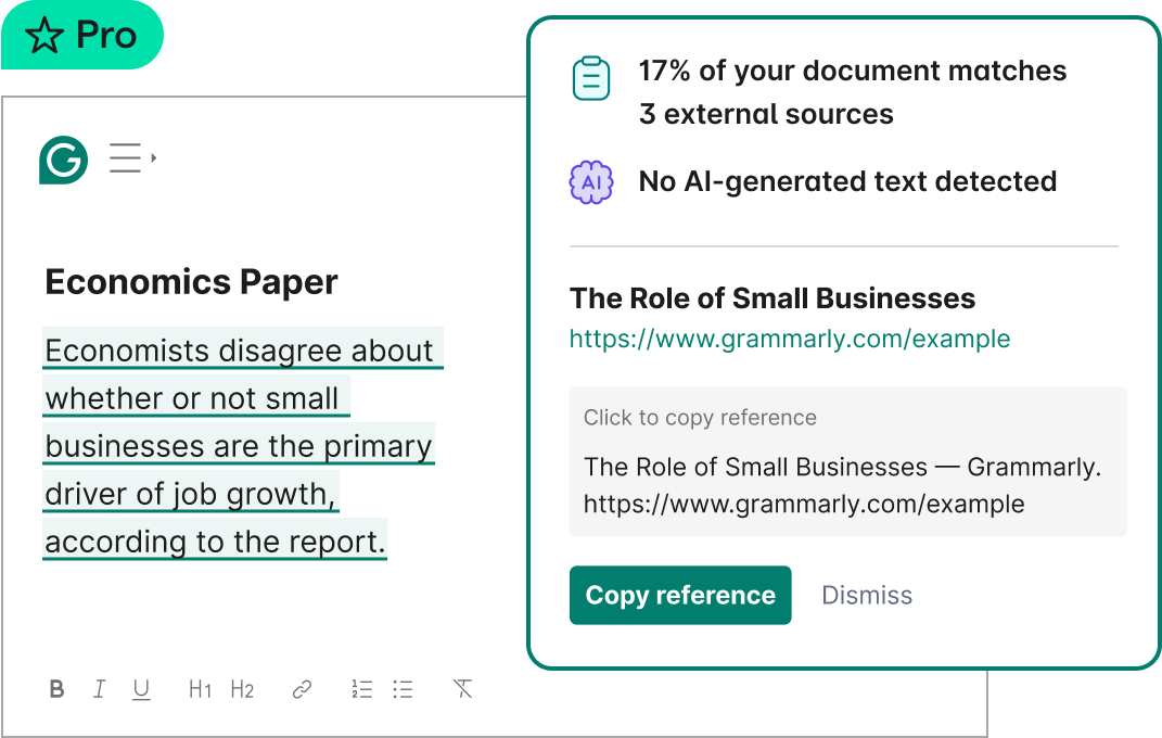 Grammarly shows that 17% of your document matches 3 external sources