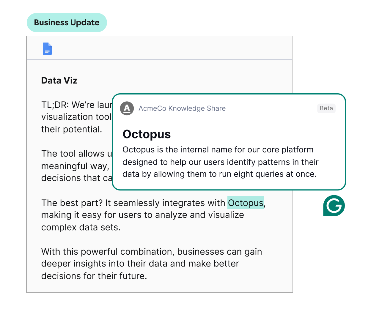 Grammarly shows a feature to share institutional knowledge