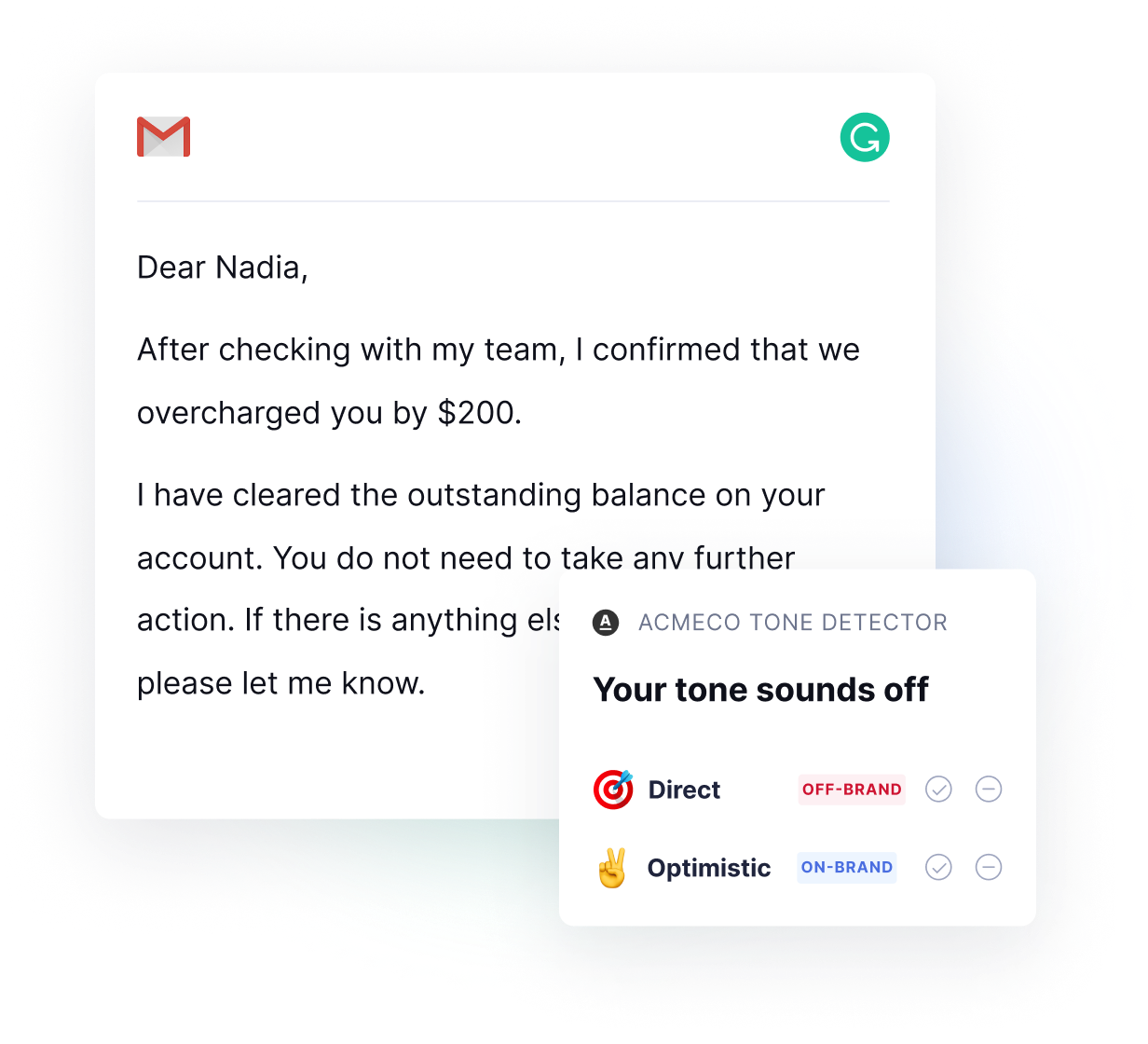 Grammarly detects your tone in emails