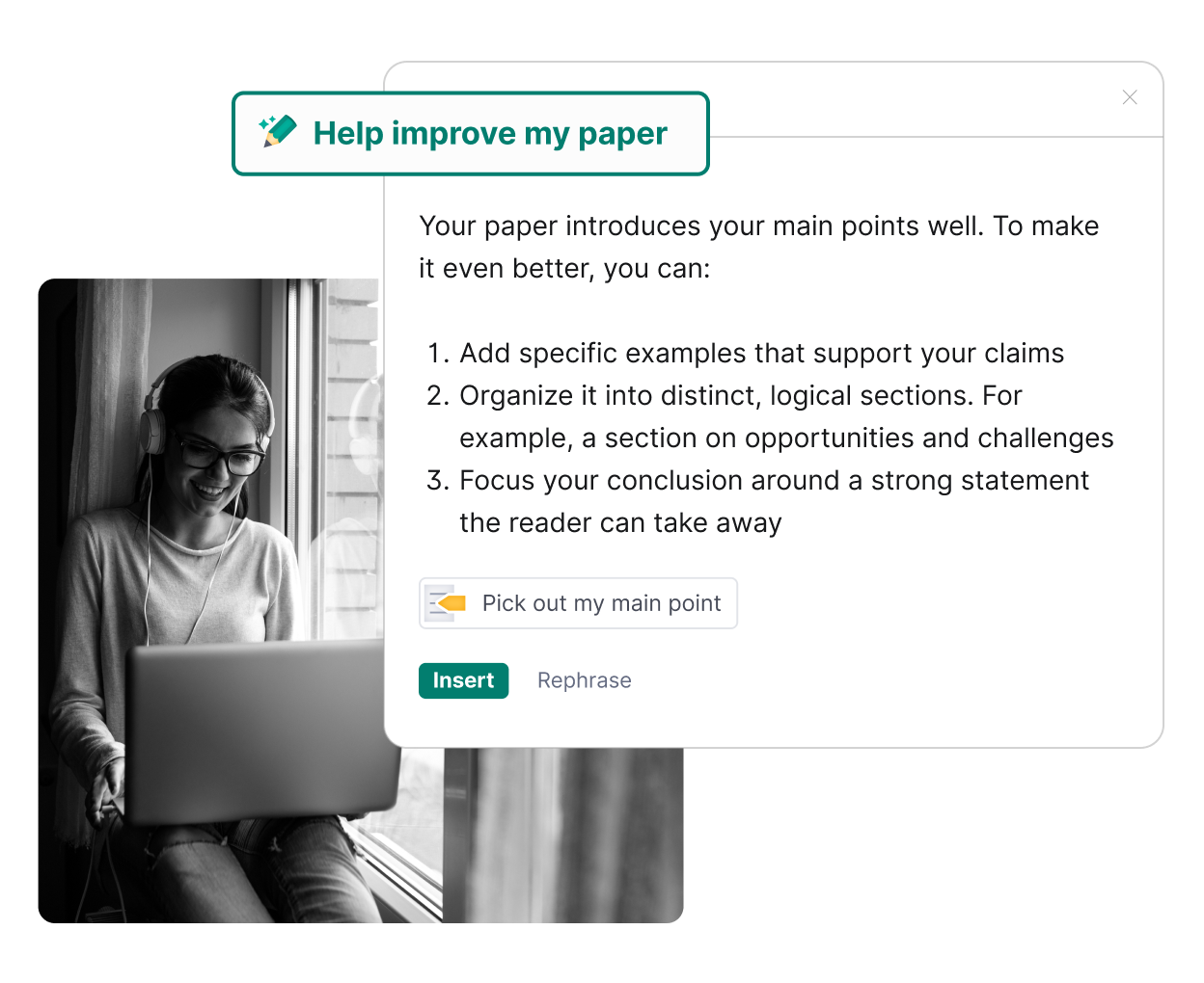 Grammarly product example shows how to help improve your paper