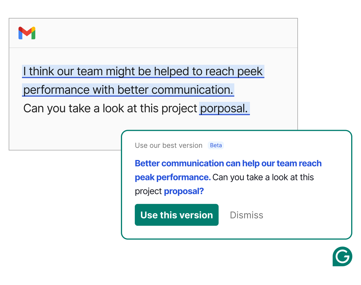 Grammarly offering another version to use in an e-mail