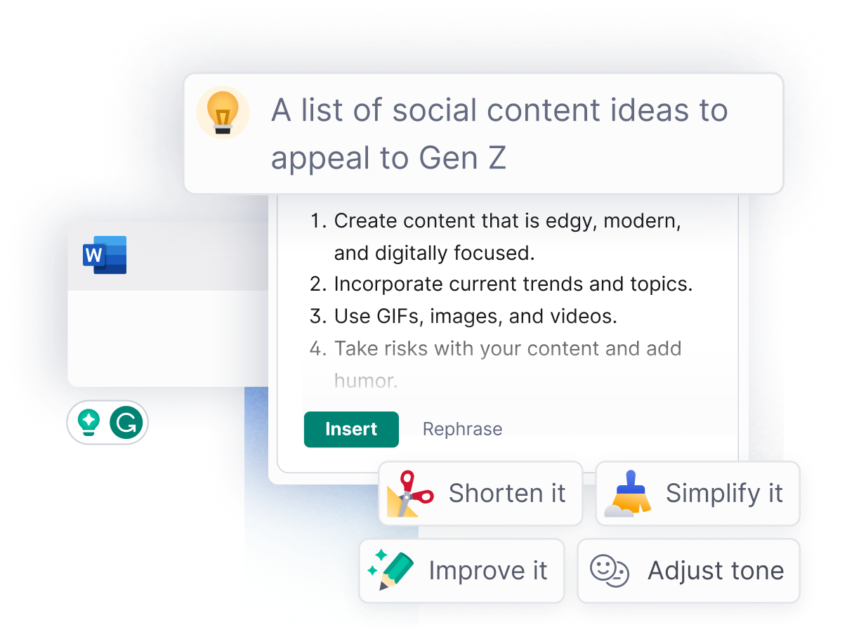 Grammarly suggests a list of social content ideas to appeal to Gen Z. 