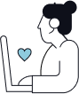 Person using laptop with a heart illustration