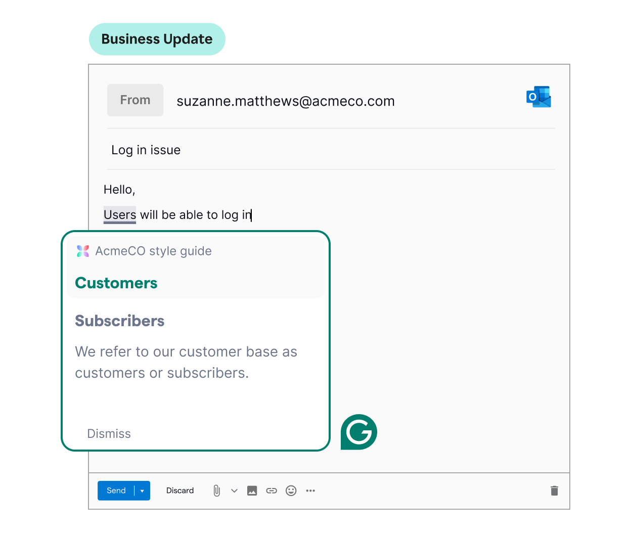 Grammarly corrects email text to be in line with your company style guide. 