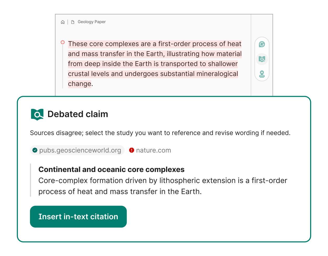 Citation Finder Agent providing a debated claim in Docs