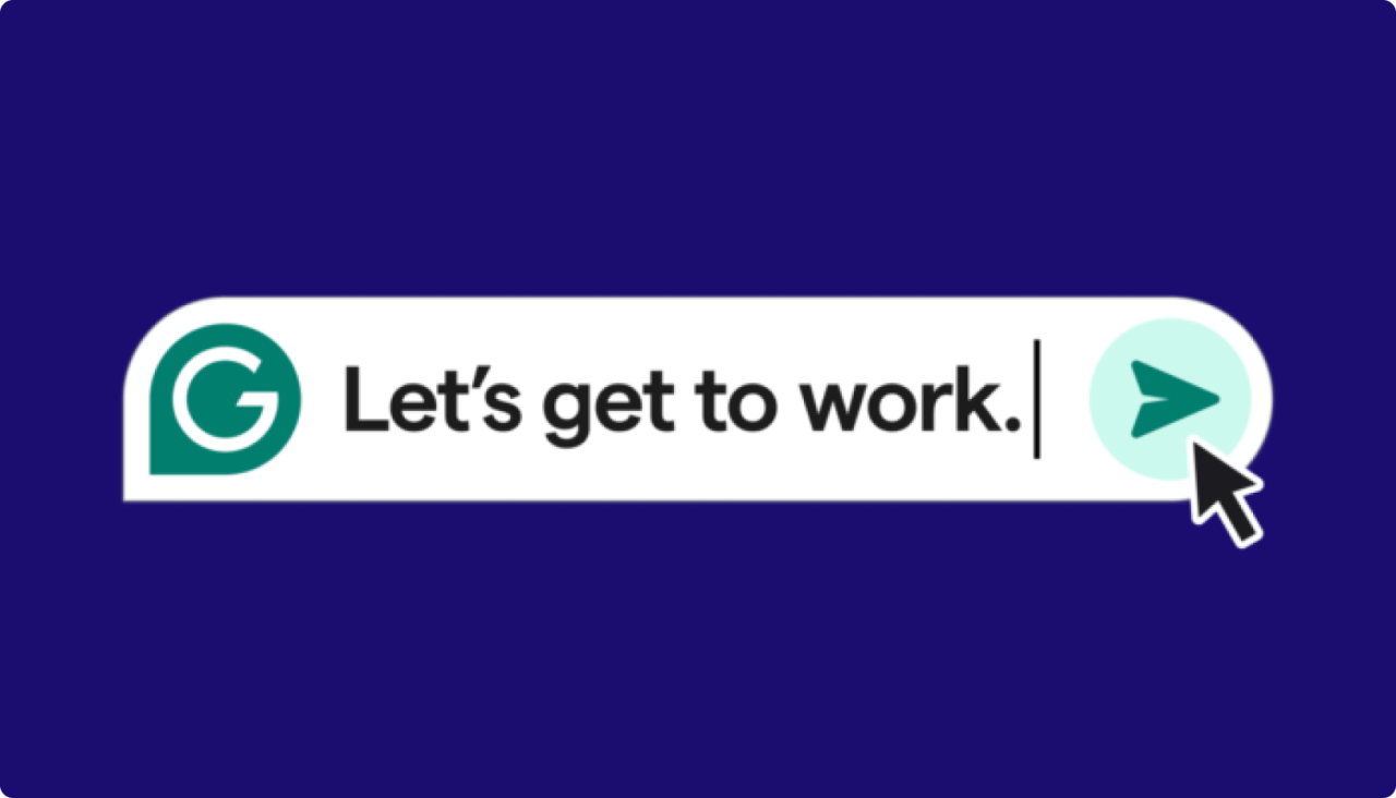 New Grammarly logo and text that says "Let's get to work"