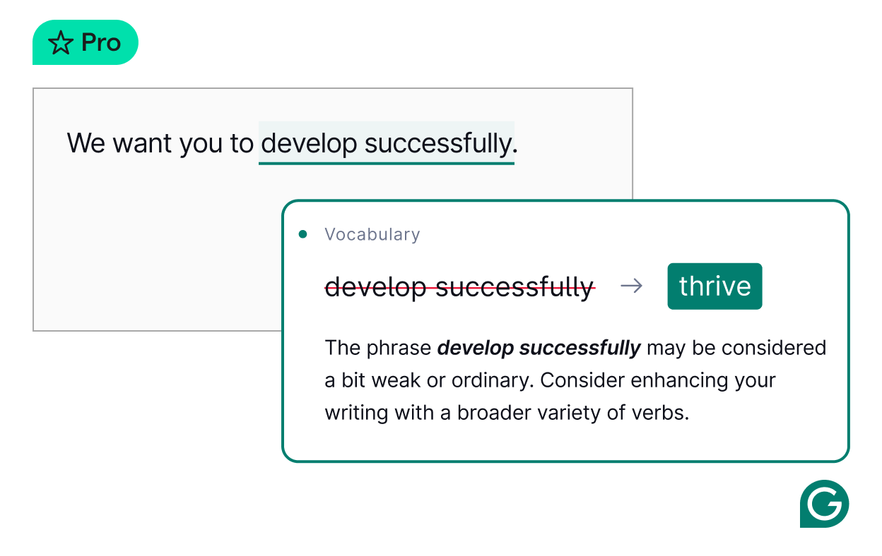 Grammarly suggests enhancing your writing with a broader variety of verbs.