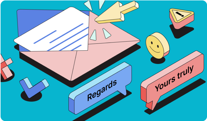 Illustration of letter entering an envelope beside emojis and icons. 